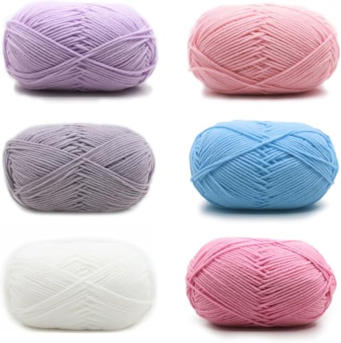 Häkelgarn, Strick und Häkelgarn, Handstrickgarn Baumwollgarn, Wolle zum Häkeln, Enthält Milchbaumwollgarn, Garn Baumwolle zum Häkeln, für Häkeln und Kunsthandwerk, 6 Farben,6 Stück,50g Häkelgarn, Strick und Häkelgarn, Handstrickgarn Baumwollgarn, Wolle zum Häkeln, Enthält Milchbaumwollgarn, Garn Baumwolle zum Häkeln, für Häkeln und Kunsthandwerk, 6 Farben,6 Stück,50g von Ruikcoll