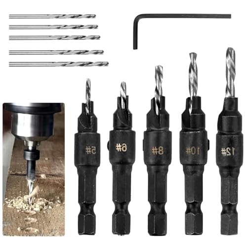 Kegelsenker Bohrer-Set,Senker Bohrer Set für Holzbearbeitung, HSS-Spiralbohrer mit einem Schraubenschlüssel, Abnehmbare Tiefenverstellbare, für #5, 6, 8, 10, 12 Schrauben, 5 Stück Kegelsenker Bohrer-Set,Senker Bohrer Set für Holzbearbeitung, HSS-Spiralbohrer mit einem Schraubenschlüssel, Abnehmbare Tiefenverstellbare, für #5, 6, 8, 10, 12 Schrauben, 5 Stück von Ruikcoll