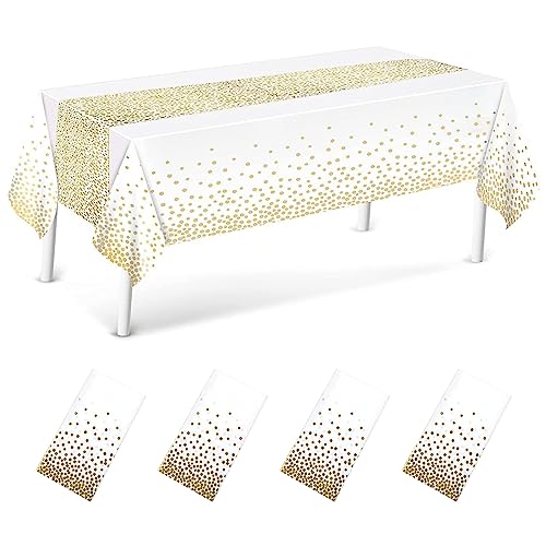 4 Stück Weiß und Gold Party Tischdecken Wasserdicht Einweg Tischdecke Tischdecke Bierzeltgarnitur 137 x 274 cm Rechteckig Tischtuch Geeignet für Party, Kindergeburtstag, Hochzeit, Weihnachten von Ruikdly