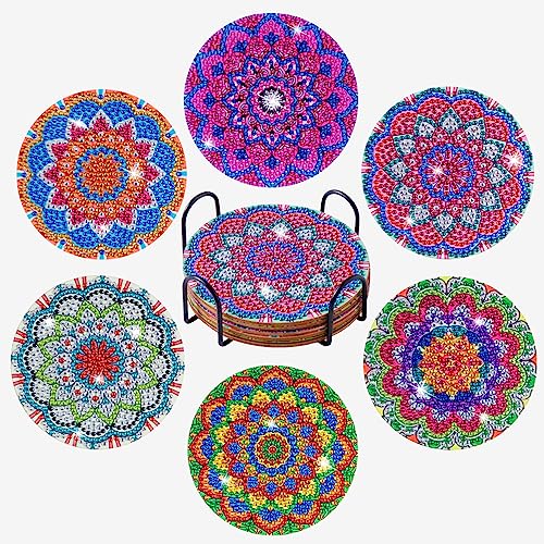 6 Stück Diamond Painting Untersetzer mit Halter, Diamond Painting Erwachsene, Wiederverwendbare DIY Lila Mandala Tassenuntersetzer mit Diamanten und Montagewerkzeuge fur Tassen,Vasen, Kerzen Dekoratio von Ruikdly