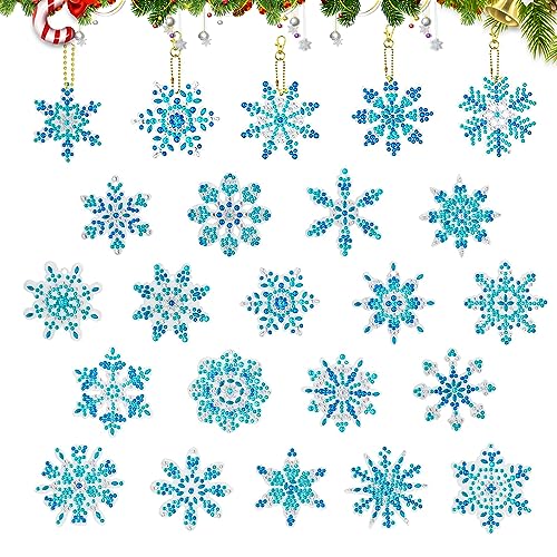 Glitter Schneeflocken Weihnachten Deko 24 Stück Schneeflocken Diamond Painting Schlüsselanhänger Deko Fenster zum Hängen Diamond Painting Anhänger für Feste, Partys, Heimdekorationen von Ruikdly