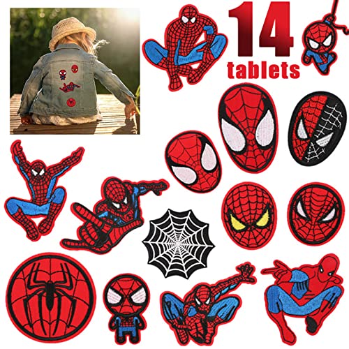 Patches zum aufbügeln 14 stück Spiderman Eisen Auf Patch Fun Stickerei Applique DIY Patches für Kleidung Handgenäht,Geeignet für Jeans, T-Shirts, Jacken, Rucksäcke beliebt bei Kind von Ruikdly