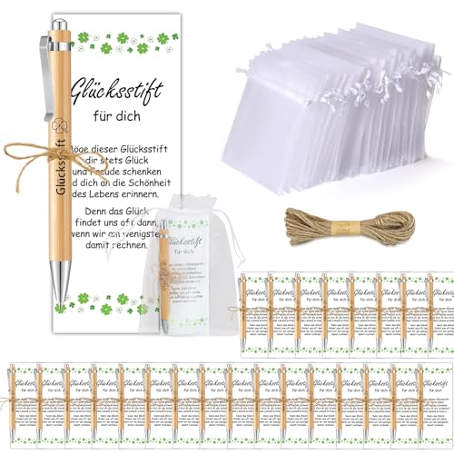 24 Sets Glücksstift Kugelschreiber Geschenke für Kollegen, Kugelschreiber Glücksstift mit Enthält Grußkarten, Säcke und Bindfaden für Lehrer Mitarbeiter Kollegen Schüler Abschied Geschenke von Ruikdly