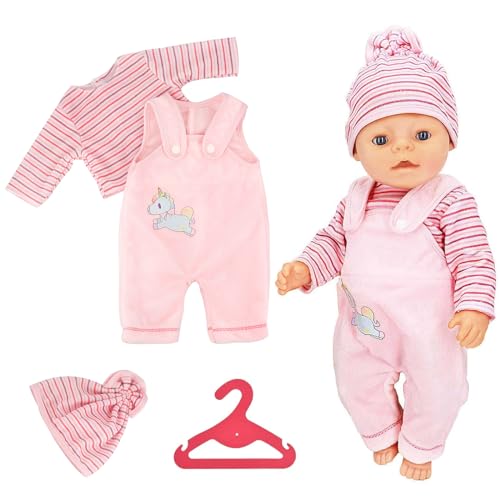 Ruikdly Puppenkleidung, 36-45 cm / 18 Zoll Kleidung Outfits für Baby Puppen, Kleidung Puppen Zubehör mit T-Shirt Hüte Hosen Kleiderbügel, Geschenk für Kinder Mädchen Jungen von Ruikdly