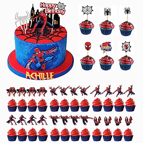 Ruikdly Spiderman Tortendeko 34 Stück Spiderman Tortendeko Geburtstag Cupcake Toppers Dekoration Cake Topper Geburtstag Kuchendeko Happy Birthday Tortendeko für Junge Mädchen Geburtstag Themen Party von Ruikdly