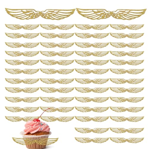Torten Topper Deko - Schimmer Flügel Gold Kuchen Deko - 50 Stücke Papier Bastelset Für Tisch Mousse Theme Tanz Bäckerei Pudding Hochzeit Restaurant von Ruilonghai