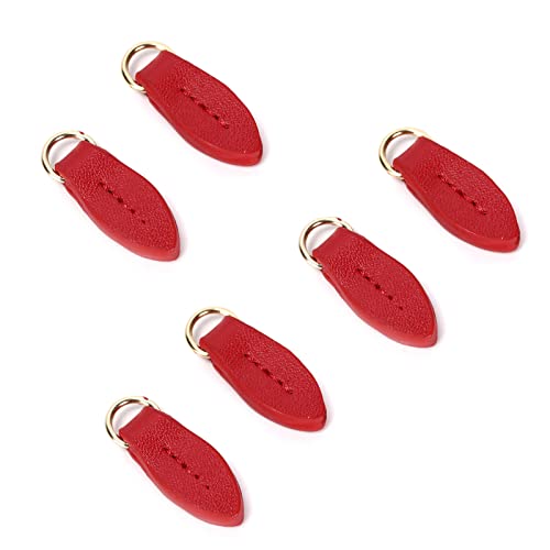 6 Stück Leder-Reißverschlussanhänger in Blattform mit goldenem Ring zur Reparatur von Ersatz-Reißverschlussköpfen, Stiefeln, Kleidung, Taschen, Jacken(rot) von Ruimou