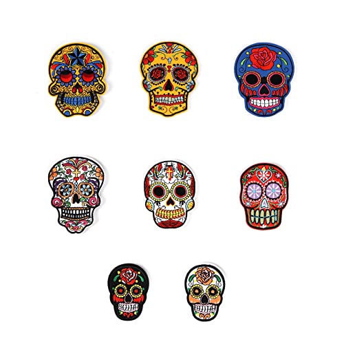 8 Stück Totenkopf-Stil Bügelstickerei Reparatur Punk Dekor Unisex Patches Heißschmelz-Aufkleber für Jeans, Rucksäcke, T-Shirt von Ruimou