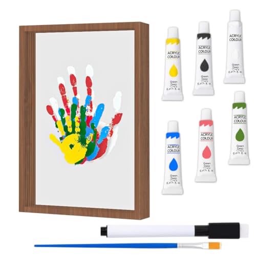 Familien Handabdruck & Fußabdruck Baby Set, DIY Gipsabdruck Hand und Fuß mit Holzrahmen, Ungiftige Fingerfarben, Kreatives Abdruckset Baby, Newborn Baby Set, Geschenk für Eltern & Großeltern (Braun) von Ruioomeep