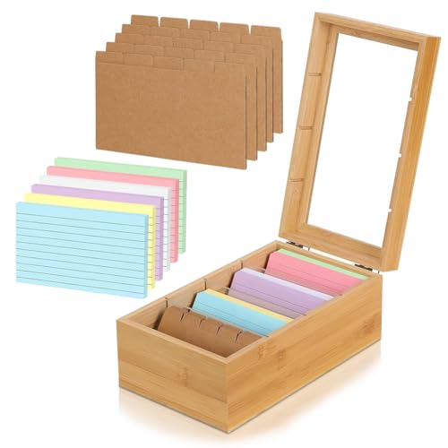 Karteikarten Box A7 Karteikasten Holz mit Deckel,Karteibox 25.4*15*10cm, Lernkarteibox Vokabeln,Karteikarten Holz mit Deckel, Karteikartenbox, Holzkiste für Büro Schulen Und Heim(Holzfarbe) von Ruioomeep