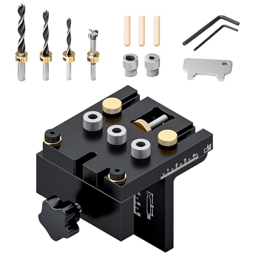 Ruiqas 3-in-1 Taschenlochvorrichtungs-Set mit 6/8/10/15 mm Bits, verstellbare Bohrführung, Stanzer, Tischlerwerkzeuge von Ruiqas