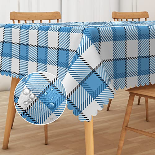 Ruiseawing Tischdecke, wasserdicht, Gingham-Muster, 152,4 x 274,3 cm, rechteckig, knitterfrei, für Terrasse, Picknick, Party, Esszimmer, Küche, Café, Heimdekoration (153 x 275 cm), Blau / Weiß von Ruiseawing