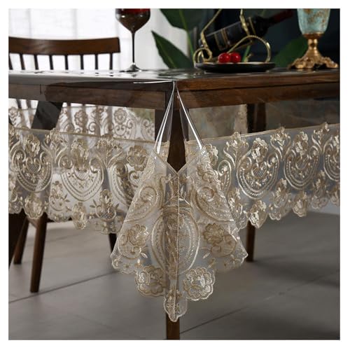 Ruiseawing Transparente PVC-Vinyl-Tischdecke, wasserdicht und ölabweisend, transparenter Bezug mit Spitzen-Makramee-Rand, perfekt für Esstisch und Küche, 150 x 250 cm Schutz Ruiseawing Transparente PVC-Vinyl-Tischdecke, wasserdicht und ölabweisend, transparenter Bezug mit Spitzen-Makramee-Rand, perfekt für Esstisch und Küche, 150 x 250 cm Schutz von Ruiseawing