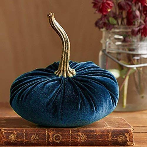 Ruiyete Deko Kürbis Samt Herbst, Dekoration Kürbis Herbstdeko Kürbis Tischdekoration Halloween Erntedankfest Dekoration, Handgemachte Super Weicher Gefüllter Kürbis für Thanksgiving (Blue) von Ruiyete