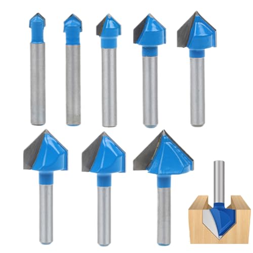 Rukjmqi 1/4 Zoll Router Bit, Router Bits 1/4 Shank,Wolfram -Stahllegierung Holzbearbeitungswerkzeuge V Form Bohrbits | Metall Router -Anhang Kit Holzfahrzeug für massives Holz -Partikett Sperrholzholz von Rukjmqi