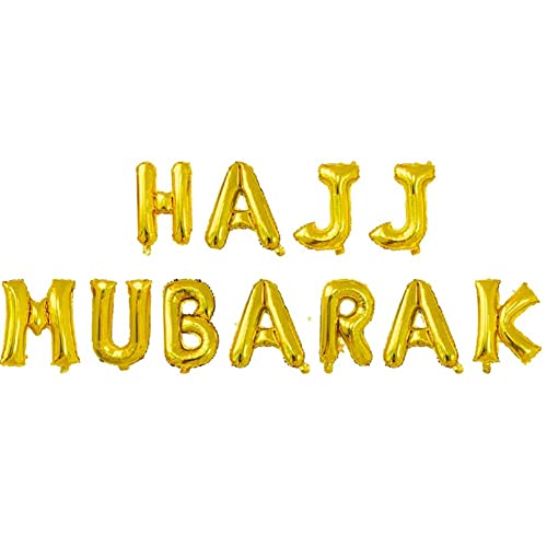 Happy Eid Folie Ballons 1 Set Hajj Mubarak Brief Ballon Banner Set Metallic Home Party Dekorationen (gold) von Ruluti