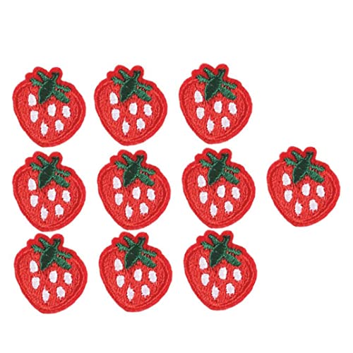 Ruluti 10 Stücke Stickerei Bügeln Patch Erdbeer Patch Hut Applique DIY Aufkleber Nähen Applique Zubehör, Rot, 2cm x 2cm von Ruluti