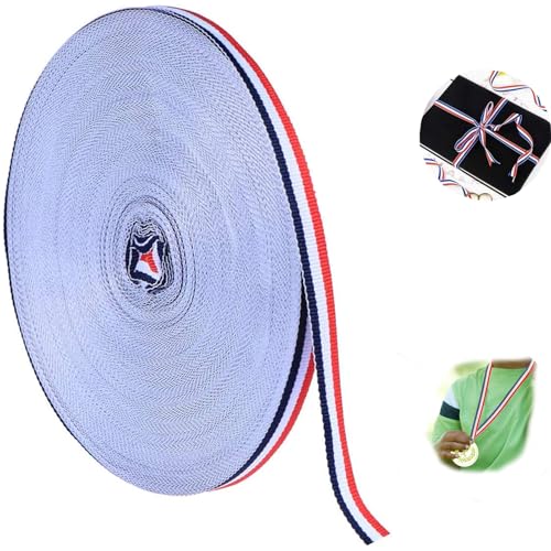 50 Meter Rot Weiß Blau Geschenkband, Tricolor Dekoratives Nylonband Mehrfarbiges Gurtband aus Polyester, Breit Polyester Nähen Nylon Band Leinwandbindung Streifen Medaillenband 10MM (Rot Weiß Blau) von Rumgug