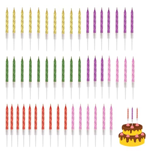50 Stück Spiral Kuchen Kerzen mit Halterungen Metallische Geburtstagskerzen für Torte, Kurze Dünne Kinder Kuchenkerzen für Geburtstag Hochzeit Party Kuchen Dekorationen (Gold) (Gilded Color) von Rumgug