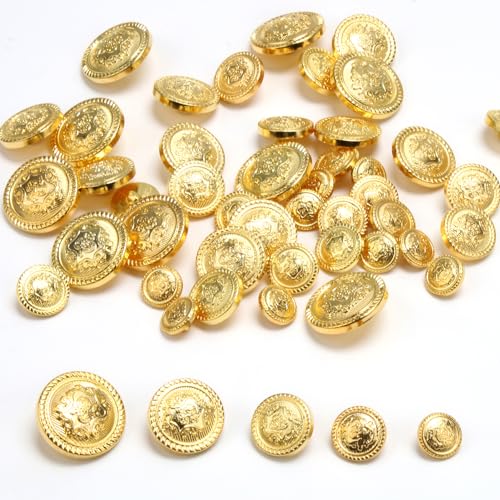 50 Stück Blazer Knöpfe Set, Gold Runde Dekorative Knöpfe Vintage Shank Buttons, Vintage Antike Knöpfe Polierte Goldene Ankerknöpfe mit Logo für Anzüge Uniform Jacke 12.5/15/18/21/25mm (5 Größen) 50 Stück Blazer Knöpfe Set, Gold Runde Dekorative Knöpfe Vintage Shank Buttons, Vintage Antike Knöpfe Polierte Goldene Ankerknöpfe mit Logo für Anzüge Uniform Jacke 12.5/15/18/21/25mm (5 Größen) von Rumgug