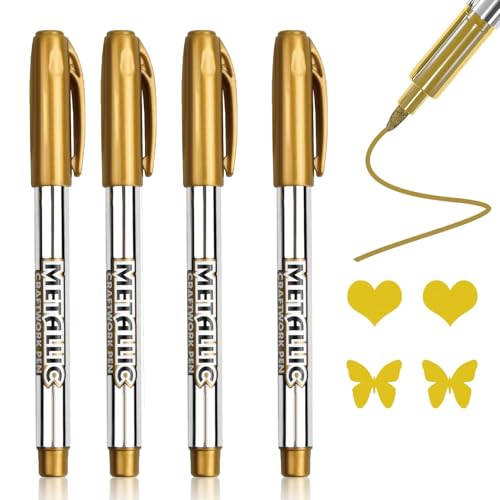 Rumgug 4 Stück Metallic Marker Stifte Set, Glanzlackmarker Gold Highlight Permanente Acrylmarker Goldstift Metallisch Markierstifte Glänzende für Kartenherstellung Malerei Album Fotoalbum Rumgug 4 Stück Metallic Marker Stifte Set, Glanzlackmarker Gold Highlight Permanente Acrylmarker Goldstift Metallisch Markierstifte Glänzende für Kartenherstellung Malerei Album Fotoalbum von Rumgug