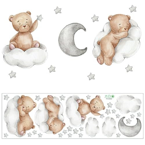 Wandsticker Teddybär, Wandtattoo Stern Mond Bär Auf Der Wolke Lichtfarbe Babyzimmer Wandaufkleber Selbstklebend Kinderzimmer Tiere für Mädchen Junge Schlafzimmer Wanddeko Schrank Deko, 90 x 30 cm Wandsticker Teddybär, Wandtattoo Stern Mond Bär Auf Der Wolke Lichtfarbe Babyzimmer Wandaufkleber Selbstklebend Kinderzimmer Tiere für Mädchen Junge Schlafzimmer Wanddeko Schrank Deko, 90 x 30 cm von Rumgug