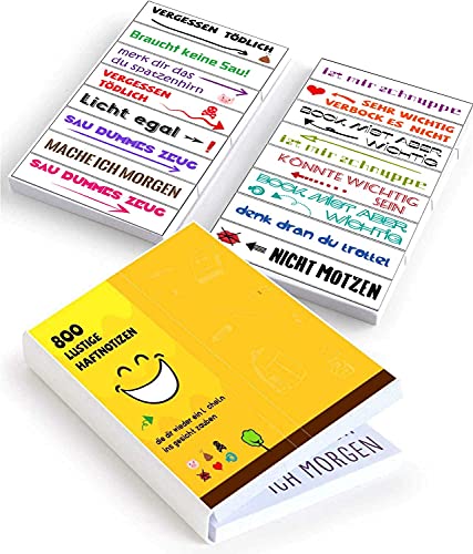 800x Lustige Haftnotizen - die bunten Klebezettel (16x50 Blatt) sind die Geschenk Idee für Studenten u. Büro Kollegen - die Sticky Notes u. Page Marker als Büro Gadgets zum Markieren von RunFa