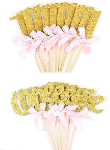 22 Stück Kuchen Cupcake Topper Torten Kuchen dekoration Kuchen Aufsatz Topper Tortenstecker Deko für 1 Jahr Geburtstag Jubiläum Geburtstagsfeier (Gold) von RunFar shop