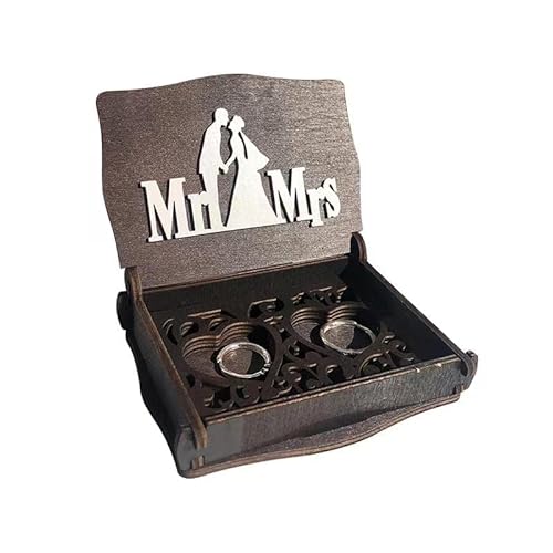 Holz Ring Box Vintage Rustikale Mr Mrs für Verlobungsring Hochzeit Ringschatulle Ringkästchen Mit Spitze Schmuckschatulle für Verlobung Heiratsantrag (Holzdunkler) von RunFar shop