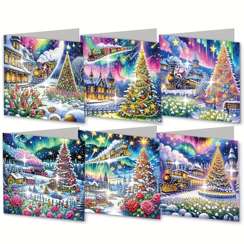 RunFar shop DIY Diamond Painting Weihnachtskarten-Set, 6/12 Stück, Strass-Steine zum Selbstgestalten, Festliche Grußkarten 2024 von RunFar shop