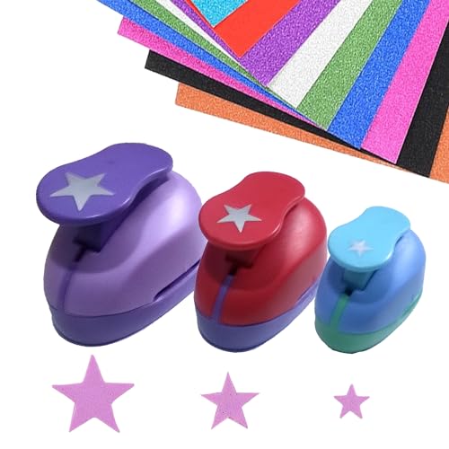 Stanzer Stern 3 Stück Stanzer Motivstanzer Sterne Papierstanzer Motivlocher Stanzer Set Ausstanzer Motiv-Locher für Geschenkanhänger, Basteln, Scrapbooking, Fotos, Grußkarten,9mm 16mm 25m von RunFar shop