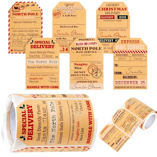 Weihnachten Aufkleber 200 Stück 5x7.5cm Weihnachtsaufkleber Selbstklebend Etiketten mit Frohe Weihnachten Motiven Geschenkaufkleber für Geschenkverpackungen Papiertüten Umschlag Geschenktüten von RunFar shop