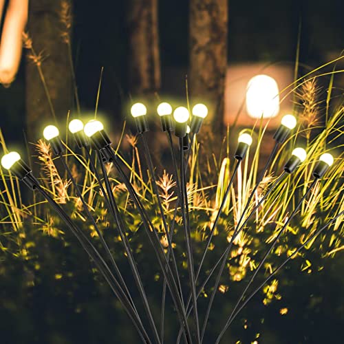 2 Stück Solar Glühwürmchen Lampe Outdoor Garden, 10 LED IP65 Wasserdichte Solar Starburst Swinging Firefly Gartenleuchten, Warme Dekorative Lichterketten für Terrassen, Rasenflächen und Party von Runmeihe