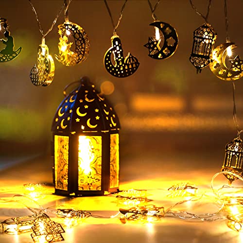 5,5 Ft Hängend Ramadan Lichterkette, 10 LED Lichterkette Ramadan Deko Warm Getönt Ramadan Mubarak Dekoration für Eid Mubarak, Weihnachten, Terrasse, Rasen von Runmeihe