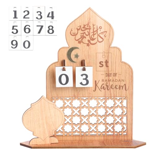 Ramadan Kalender aus Holz, Rustikaler 30 Tage Countdown Ramadan Kalender Kinder, Ramadan Adventskalender Eid, Ramadan-Kalender Elegante Mubarak Ramadan Dekoration (Castle) von Runmeihe