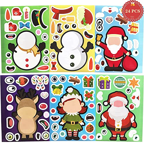 Runmeihe 24 hojas de pegatinas de juegos de Fiesta de Navidad para niños, haz Tus propias pegatinas Con Papá Noel, muñeco de Nieve, pegatinas de Fenêtre Navidad para manualidades, Regalos von Runmeihe