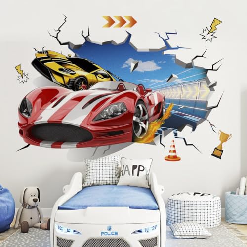 Runtoo 3D-Aufkleber für Rennwagen, Räder, Fahrzeuge, Auto, Wandkunst, Aufkleber für Jungenzimmer, Erwachsene, Kinderzimmer, Kinderzimmer Runtoo 3D-Aufkleber für Rennwagen, Räder, Fahrzeuge, Auto, Wandkunst, Aufkleber für Jungenzimmer, Erwachsene, Kinderzimmer, Kinderzimmer von Runtoo