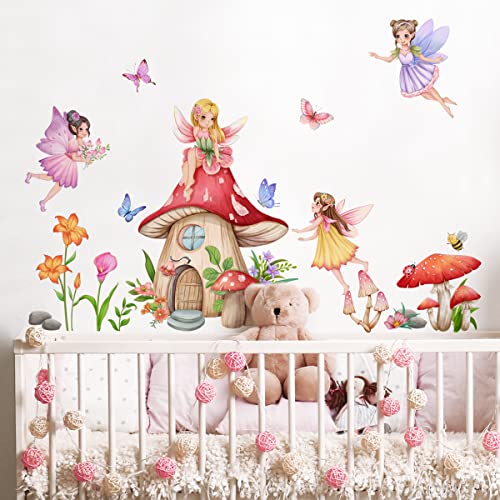 Runtoo Feenpilz-Wandaufkleber, Schmetterling, Elfe, Wandkunst, Aufkleber für Mädchen, Schlafzimmer, Kinderzimmer, Heimdekoration von Runtoo