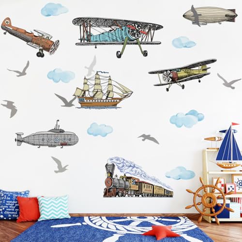 Runtoo Große Flugzeug-Wandaufkleber für Jungenzimmer, Zug, Transportfahrzeuge, Vintage-Wandaufkleber, Babyzimmer, Kinderzimmer, Wanddekoration Runtoo Große Flugzeug-Wandaufkleber für Jungenzimmer, Zug, Transportfahrzeuge, Vintage-Wandaufkleber, Babyzimmer, Kinderzimmer, Wanddekoration von Runtoo