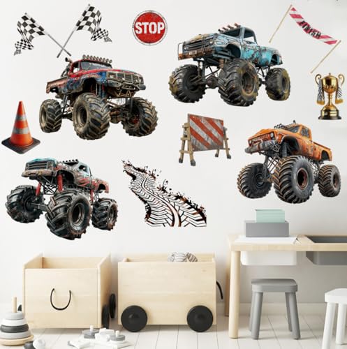 Runtoo Großer Monster-Truck-Wandaufkleber für Jungen, Rennauto, Straße, Wandaufkleber, Kinderzimmer, Spielzimmer, Wanddekoration Runtoo Großer Monster-Truck-Wandaufkleber für Jungen, Rennauto, Straße, Wandaufkleber, Kinderzimmer, Spielzimmer, Wanddekoration von Runtoo