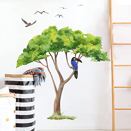Runtoo Großer Safari-Baum-Wandaufkleber, grüne Pflanze, Dschungel, Wandaufkleber, Kinderzimmer, Schlafzimmer, Wandkunst, Dekoration von Runtoo