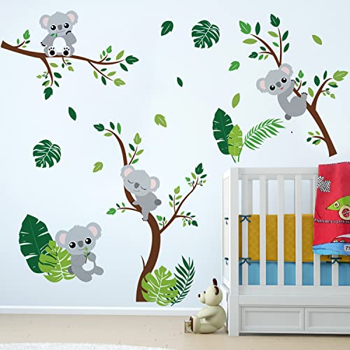 Runtoo Koala-Wandaufkleber, Tierpalmenblätter, Wandaufkleber für Mädchen, Schlafzimmer, Kinderzimmer, Wanddekoration von Runtoo