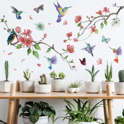 Runtoo Kolibri-Wandaufkleber zum Abziehen und Aufkleben, Blume, Baum, Zweig, Rosa, Blumen-Wandaufkleber für Wohnzimmer, Schlafzimmer, Babyzimmer Runtoo Kolibri-Wandaufkleber zum Abziehen und Aufkleben, Blume, Baum, Zweig, Rosa, Blumen-Wandaufkleber für Wohnzimmer, Schlafzimmer, Babyzimmer von Runtoo