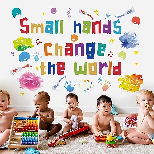 Runtoo Wandaufkleber, Motiv: Kleine Hände verändern die Welt, inspirierende Farbzitate, Handabdrücke, Wandaufkleber, Kinderzimmer, Klassenzimmer, Baby, Kinderzimmer, Kindertagesstätte, Wanddekoration von Runtoo