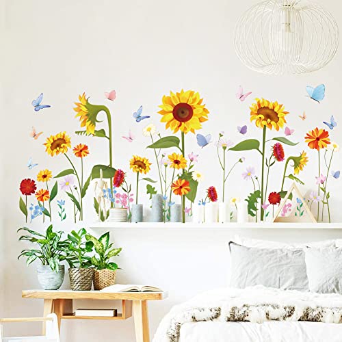 Runtoo Sonnenblumen-Schmetterling-Wandaufkleber, Gartenblumen, Wandaufkleber, Schlafzimmer, Wohnzimmer, Kinderzimmer, Wanddekoration von Runtoo