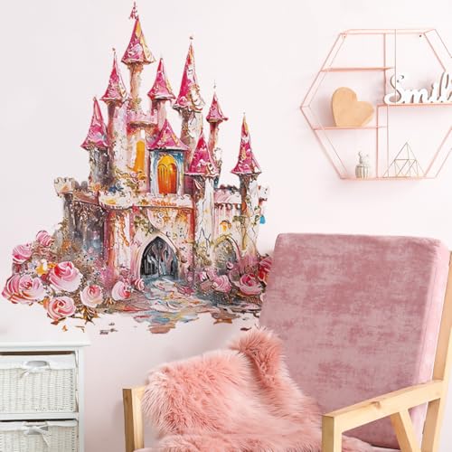 Runtoo Wandaufkleber Prinzessinnenschloss, zum Abziehen und Aufkleben, rosa Märchen-Wandaufkleber für Mädchen, Schlafzimmer, Kinderzimmer, Wanddekoration Runtoo Wandaufkleber Prinzessinnenschloss, zum Abziehen und Aufkleben, rosa Märchen-Wandaufkleber für Mädchen, Schlafzimmer, Kinderzimmer, Wanddekoration von Runtoo