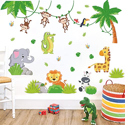 Runtoo Wandaufkleber mit Dschungeltier, Affe, Elefant, Giraffe, für Kinderzimmer, Baby, Kinderzimmer, Wanddekoration von Runtoo