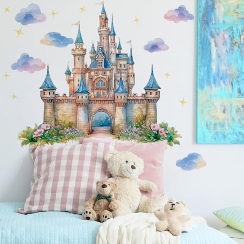 Runtoo Wandaufkleber mit Prinzessinnenschloss, zum Abziehen und Aufkleben, groß, bunt, Wolkenfee, Wandkunst, Aufkleber für Mädchen, Schlafzimmer, Kinderzimmer, Babyzimmer Runtoo Wandaufkleber mit Prinzessinnenschloss, zum Abziehen und Aufkleben, groß, bunt, Wolkenfee, Wandkunst, Aufkleber für Mädchen, Schlafzimmer, Kinderzimmer, Babyzimmer von Runtoo
