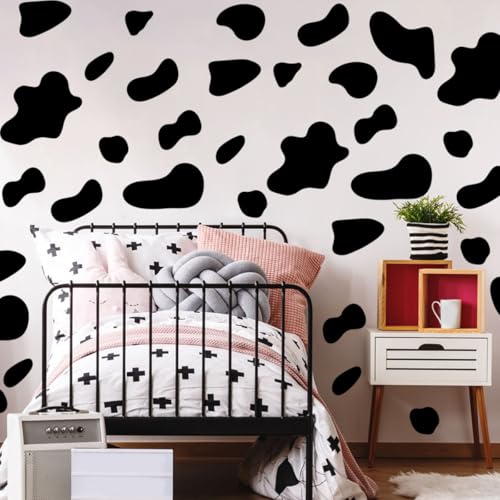 Runtoo Wandaufkleber mit großem Kuhdruck, moderne Kuh-Punkte, Wandaufkleber, Schwarz gepunktet, Wanddekoration für Badezimmer, Schlafzimmer, Baby, Kinderzimmer, Klassenzimmer von Runtoo