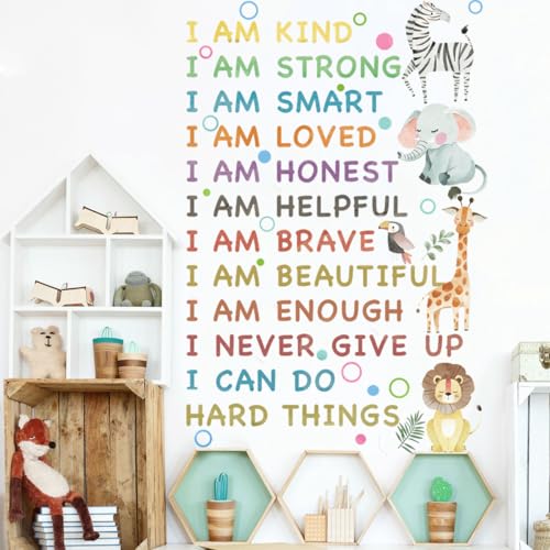 Runtoo Wandaufkleber mit inspirierenden Zitaten, Safari-Tiere, positiver Spruch, Wandaufkleber für Klassenzimmer, Kinderzimmer, Kinderzimmer, Wanddekoration von Runtoo